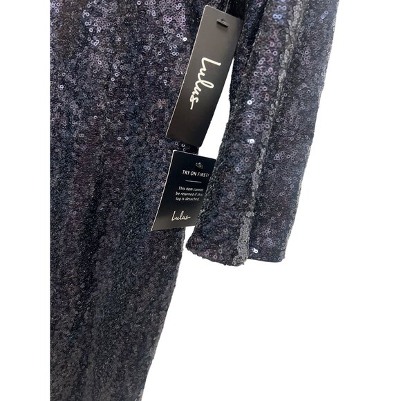 Lulu's NWT Let's Dance Navy Blue Sequin Bodycon Midi Dress - Picture 5 of 9